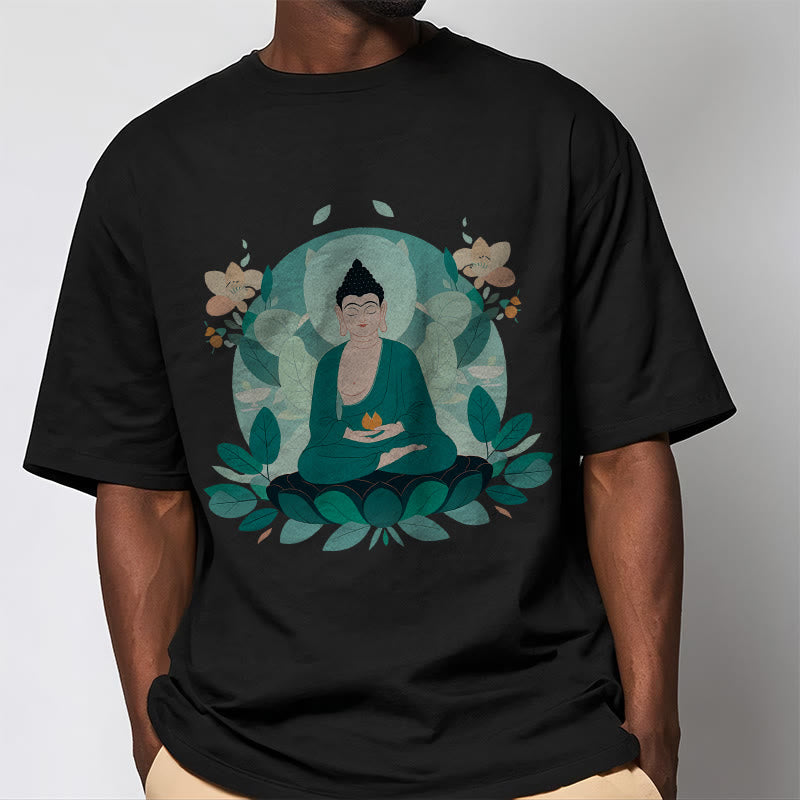 Maglietta Buddha Stones Close Eyes Foglia Verde Buddha Tee - image 7
