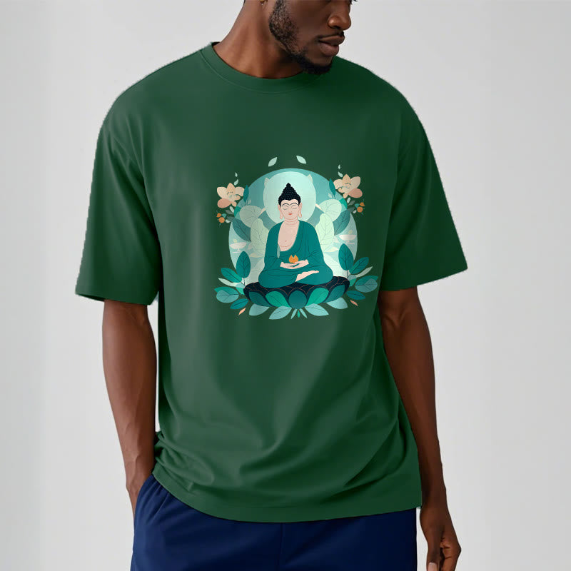 Maglietta Buddha Stones Close Eyes Foglia Verde Buddha Tee - image 13