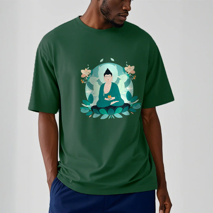 Maglietta Buddha Stones Close Eyes Foglia Verde Buddha Tee - image 13