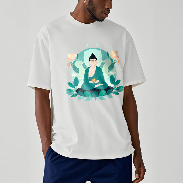 Maglietta Buddha Stones Close Eyes Foglia Verde Buddha Tee - image 4