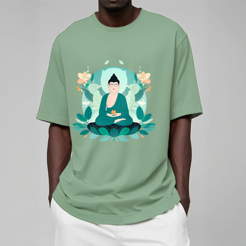 Maglietta Buddha Stones Close Eyes Foglia Verde Buddha Tee - image 2