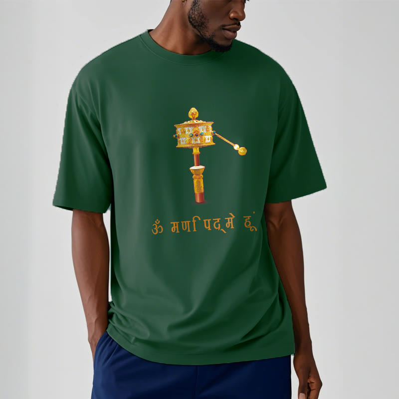 T-shirt con ruota di preghiera in sanscrito OM NAMAH SHIVAYA Buddha Stones