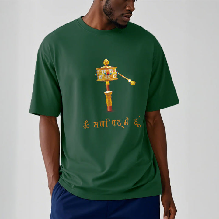 T-shirt con ruota di preghiera in sanscrito OM NAMAH SHIVAYA Buddha Stones