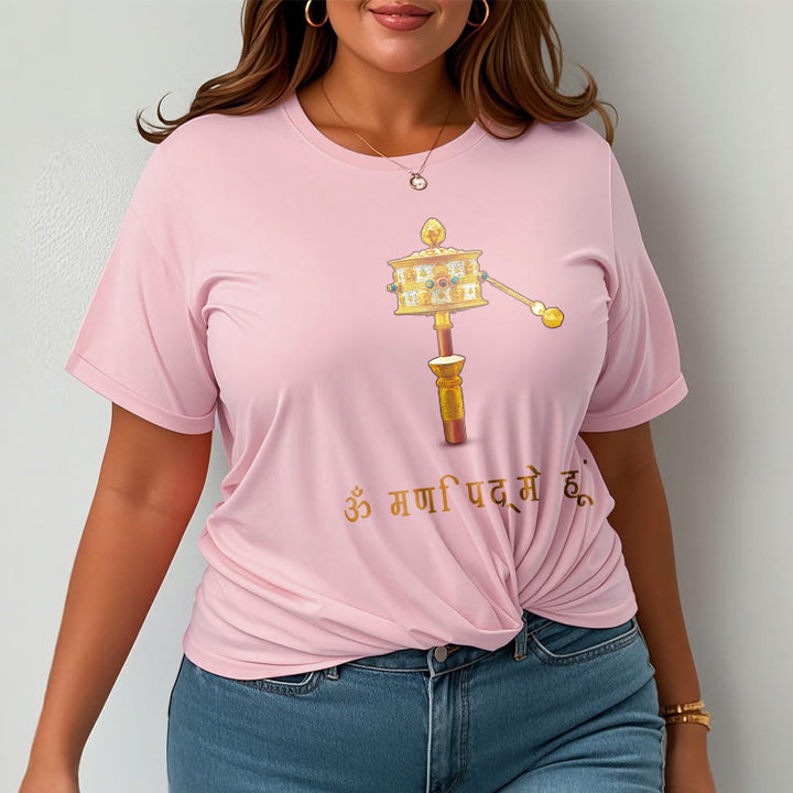 T-shirt con ruota di preghiera in sanscrito OM NAMAH SHIVAYA Buddha Stones