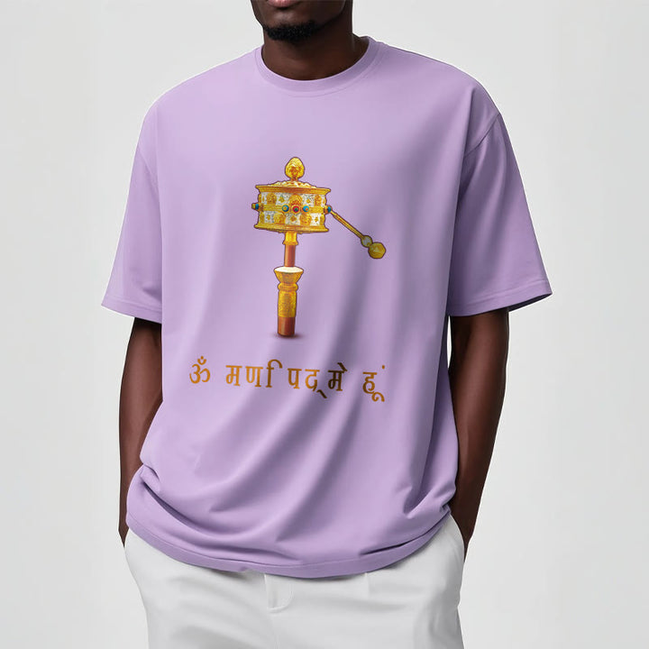 T-shirt con ruota di preghiera in sanscrito OM NAMAH SHIVAYA Buddha Stones