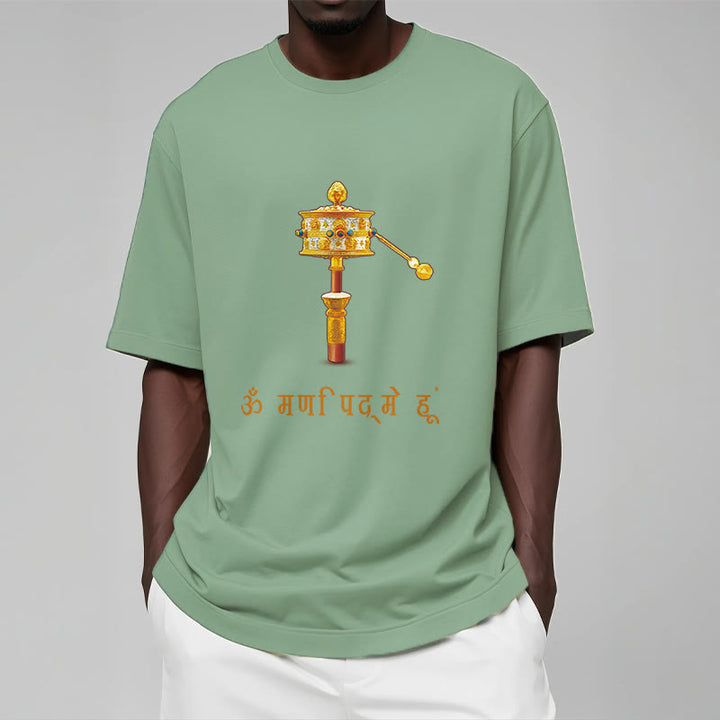 T-shirt con ruota di preghiera in sanscrito OM NAMAH SHIVAYA Buddha Stones