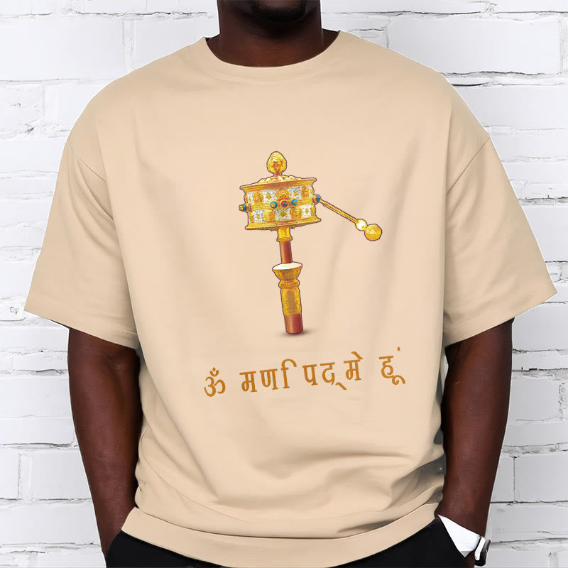 T-shirt con ruota di preghiera in sanscrito OM NAMAH SHIVAYA Buddha Stones