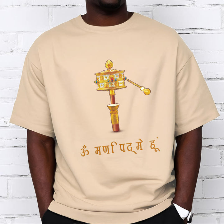 T-shirt con ruota di preghiera in sanscrito OM NAMAH SHIVAYA Buddha Stones