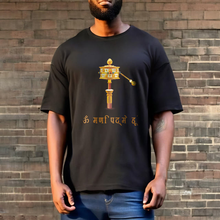 T-shirt con ruota di preghiera in sanscrito OM NAMAH SHIVAYA Buddha Stones
