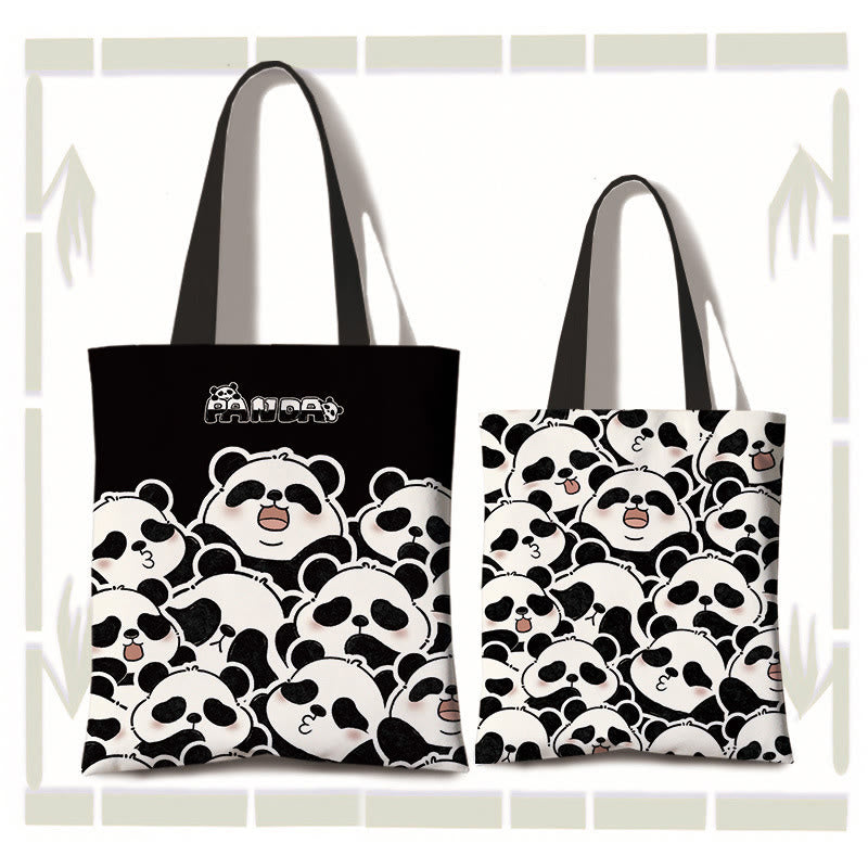 Borsa a tracolla per la spesa con panda carino in tela di grande capacità, realizzata a mano Buddha Stones