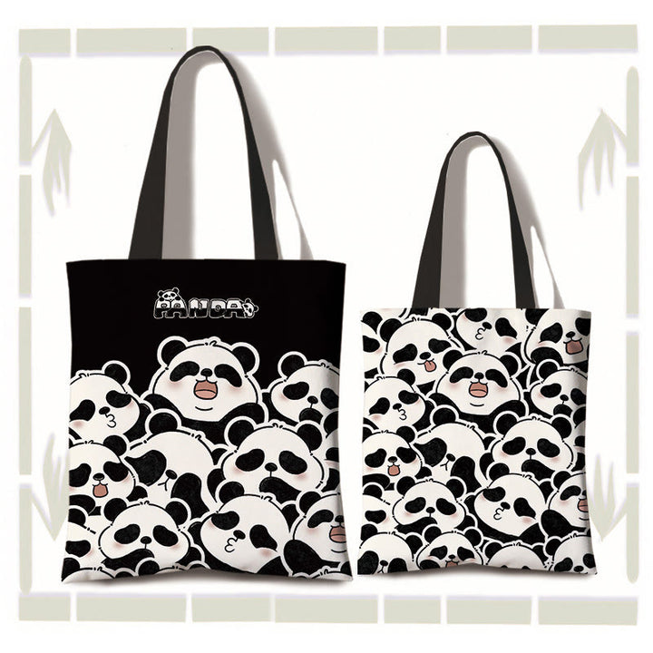 Borsa a tracolla per la spesa con panda carino in tela di grande capacità, realizzata a mano Buddha Stones