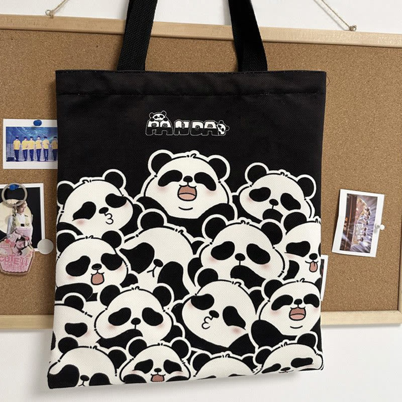 Borsa a tracolla per la spesa con panda carino in tela di grande capacità, realizzata a mano Buddha Stones