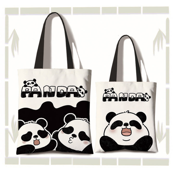 Borsa a tracolla per la spesa con panda carino in tela di grande capacità, realizzata a mano Buddha Stones