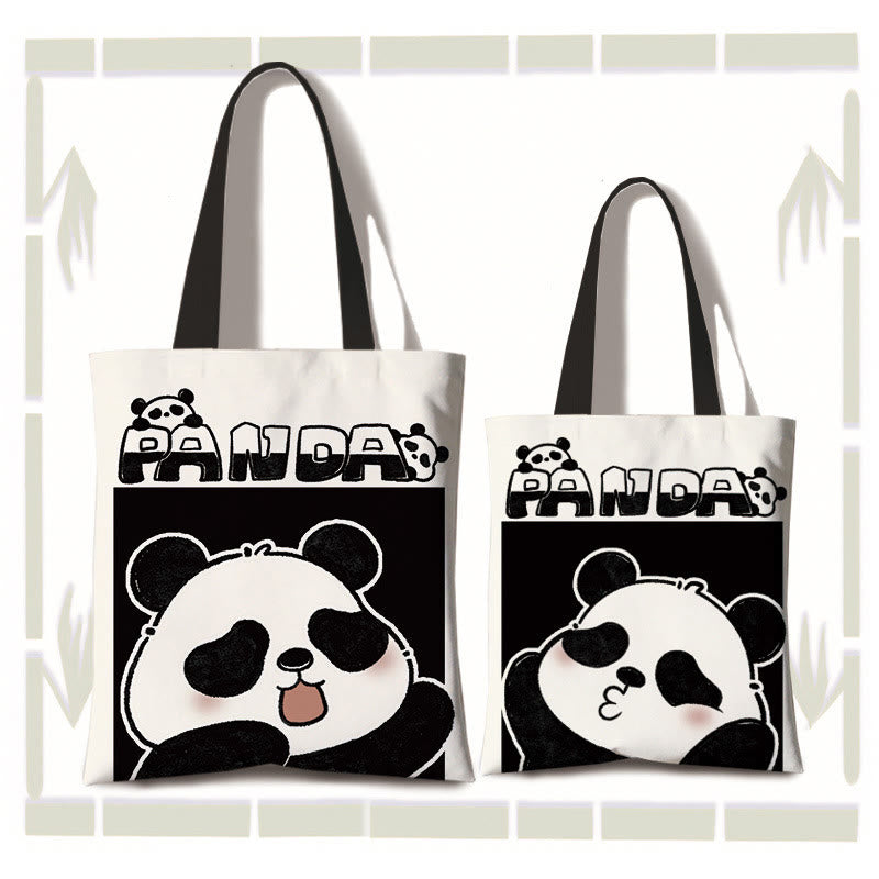 Borsa a tracolla per la spesa con panda carino in tela di grande capacità, realizzata a mano Buddha Stones