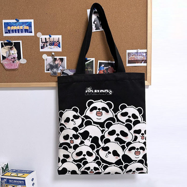 Borsa a tracolla per la spesa con panda carino in tela di grande capacità, realizzata a mano Buddha Stones