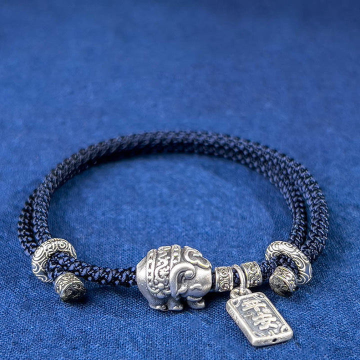 Braccialetto con ciondolo amuleto Buddha Stones in argento sterling 925 con elefante sicuro e in salute - Blu (circonferenza del polso 15-21 cm) - image 0