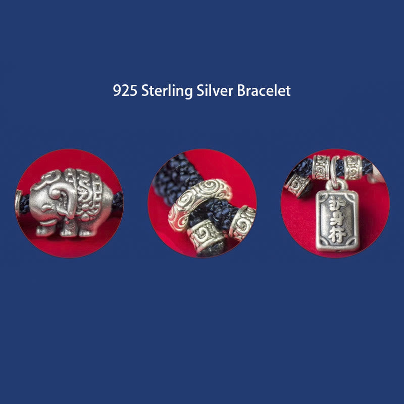 Braccialetto con ciondolo amuleto Buddha Stones in argento sterling 925 con elefante sicuro e in salute