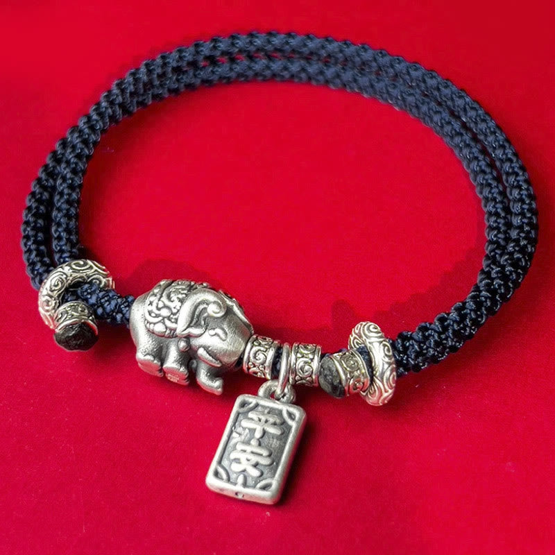 Braccialetto con ciondolo amuleto Buddha Stones in argento sterling 925 con elefante sicuro e in salute