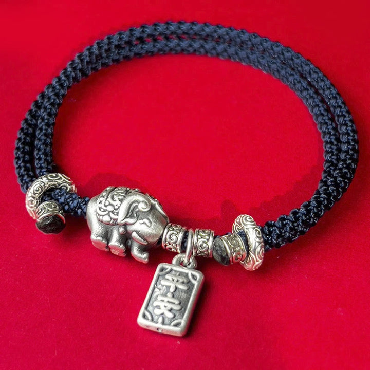 Braccialetto con ciondolo amuleto Buddha Stones in argento sterling 925 con elefante sicuro e in salute