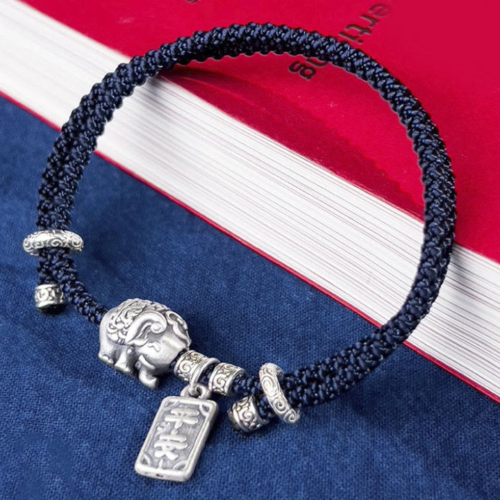 Braccialetto con ciondolo amuleto Buddha Stones in argento sterling 925 con elefante sicuro e in salute