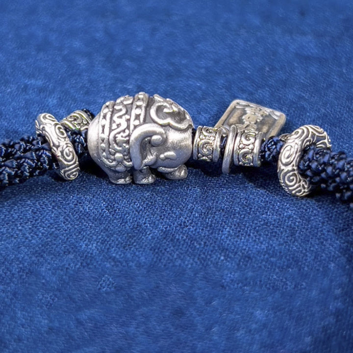 Braccialetto con ciondolo amuleto Buddha Stones in argento sterling 925 con elefante sicuro e in salute