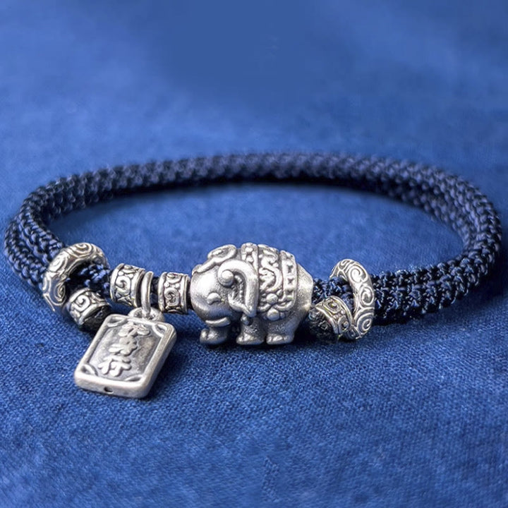 Braccialetto con ciondolo amuleto Buddha Stones in argento sterling 925 con elefante sicuro e in salute