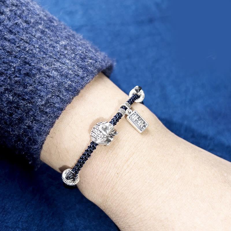 Braccialetto con ciondolo amuleto Buddha Stones in argento sterling 925 con elefante sicuro e in salute