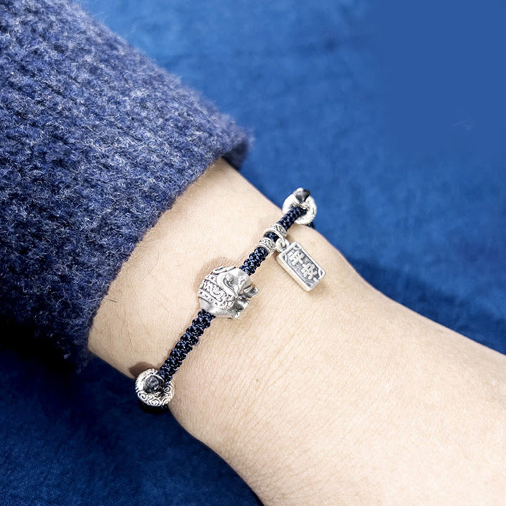 Braccialetto con ciondolo amuleto Buddha Stones in argento sterling 925 con elefante sicuro e in salute