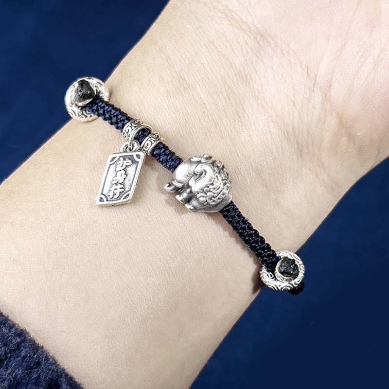 Braccialetto con ciondolo amuleto Buddha Stones in argento sterling 925 con elefante sicuro e in salute