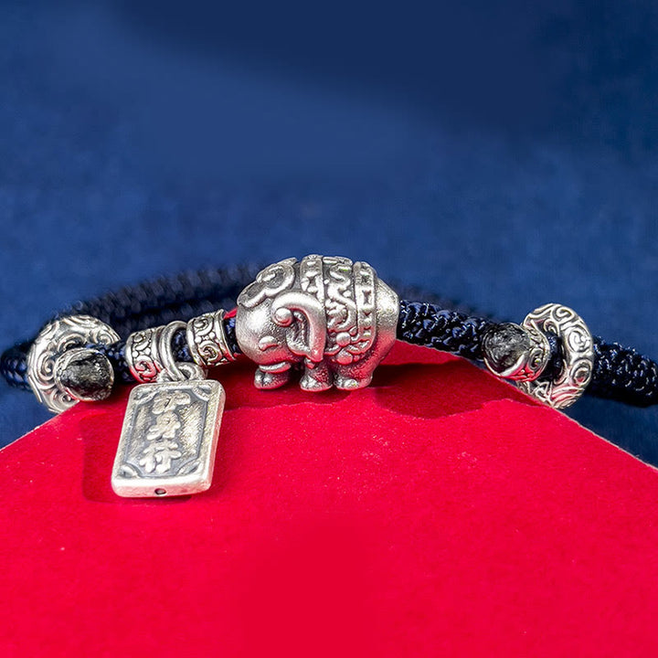 Braccialetto con ciondolo amuleto Buddha Stones in argento sterling 925 con elefante sicuro e in salute