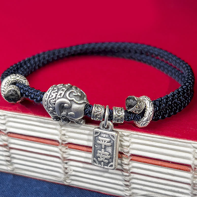 Braccialetto con ciondolo amuleto Buddha Stones in argento sterling 925 con elefante sicuro e in salute
