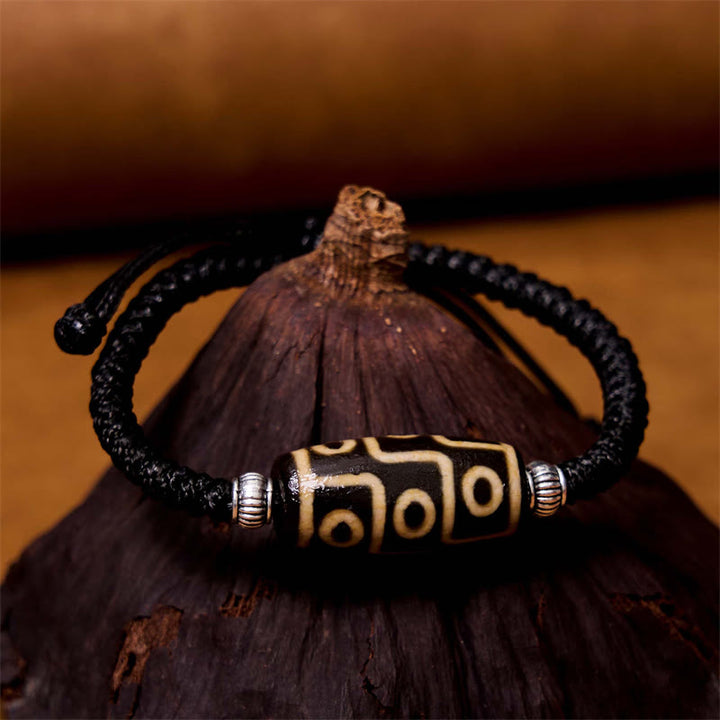 Buddha Stones Tibetano Perlina Dzi a nove occhi Perlina Dzi a tre occhi Braccialetto di corda di protezione della ricchezza