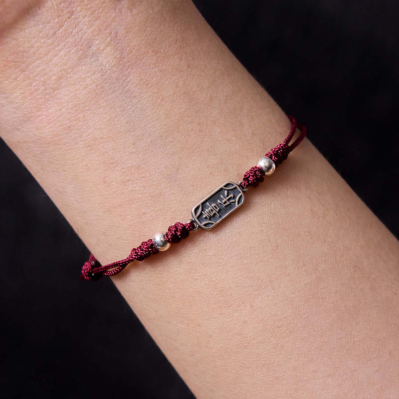 Bracciale intrecciato in argento sterling 925 fatto a mano con Buddha Stones, pace e gioia, protezione sicura e benefica