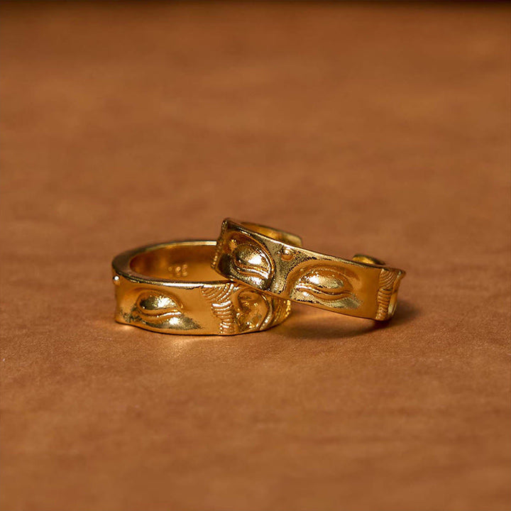 Anello regolabile in rame con Buddha Stones dorate per meditazione Buddha Serenity