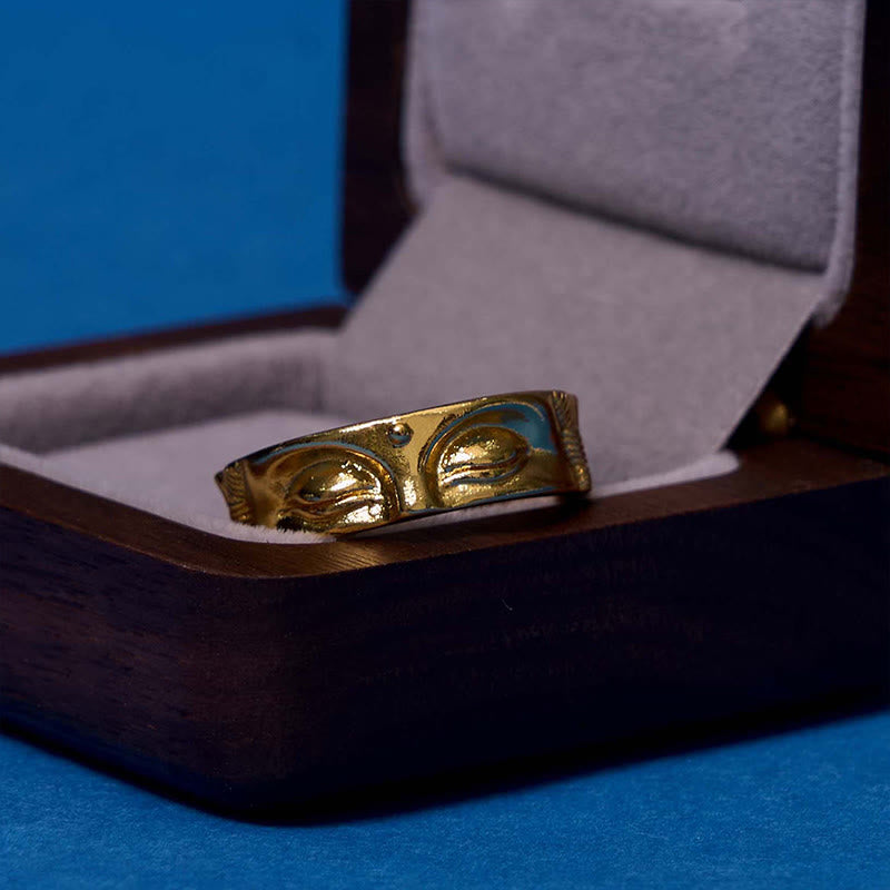 Anello regolabile in rame con Buddha Stones dorate per meditazione Buddha Serenity