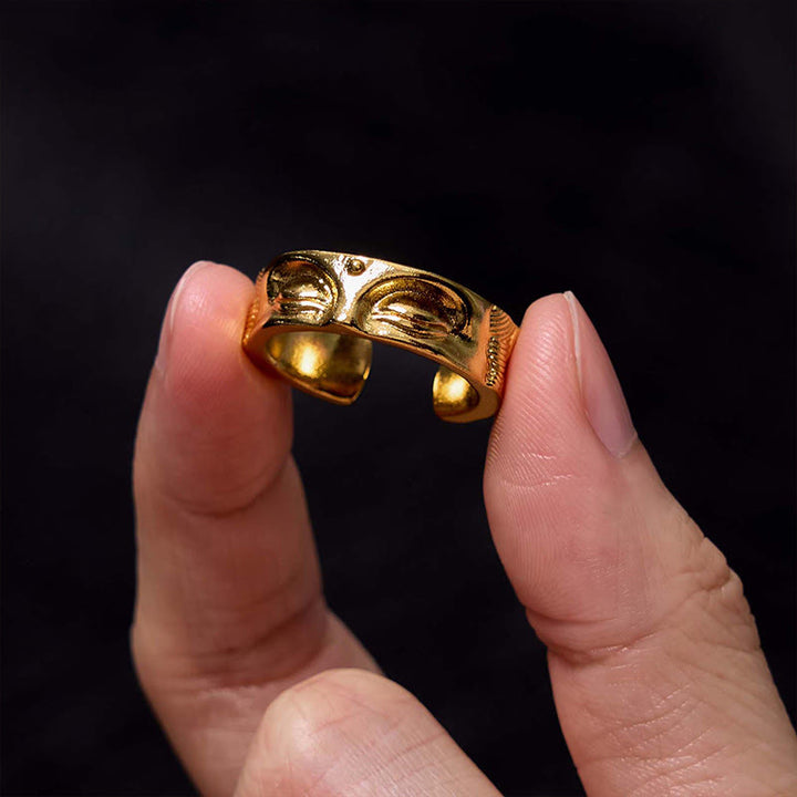 Anello regolabile in rame con Buddha Stones dorate per meditazione Buddha Serenity
