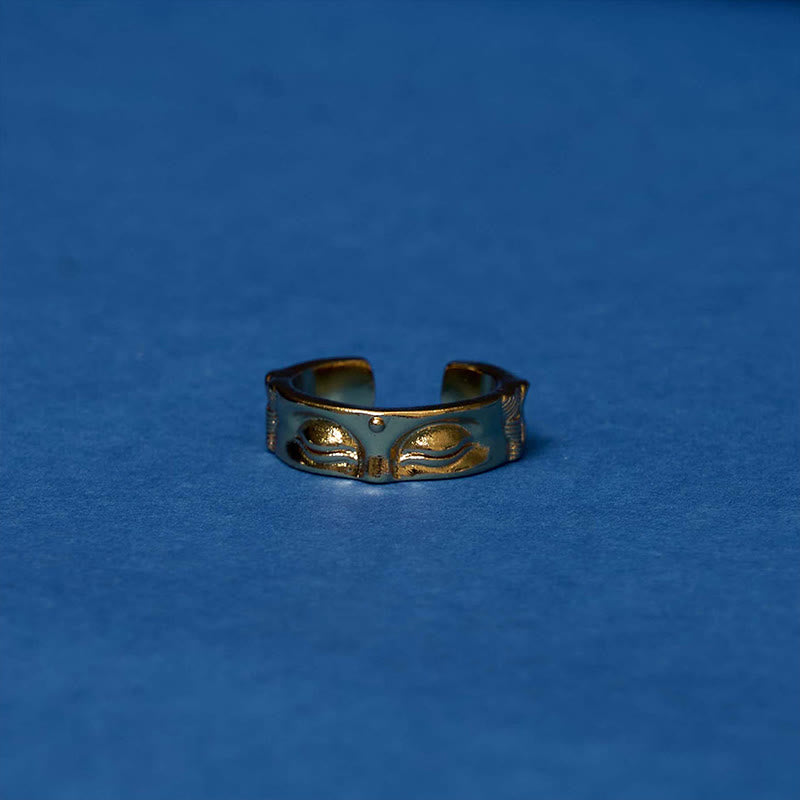 Anello regolabile in rame con Buddha Stones dorate per meditazione Buddha Serenity