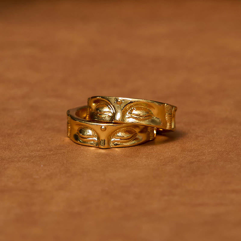 Anello regolabile in rame con Buddha Stones dorate per meditazione Buddha Serenity