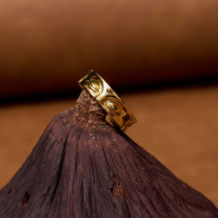 Anello regolabile in rame con Buddha Stones dorate per meditazione Buddha Serenity