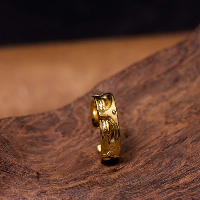 Anello regolabile in rame con Buddha Stones dorate per meditazione Buddha Serenity
