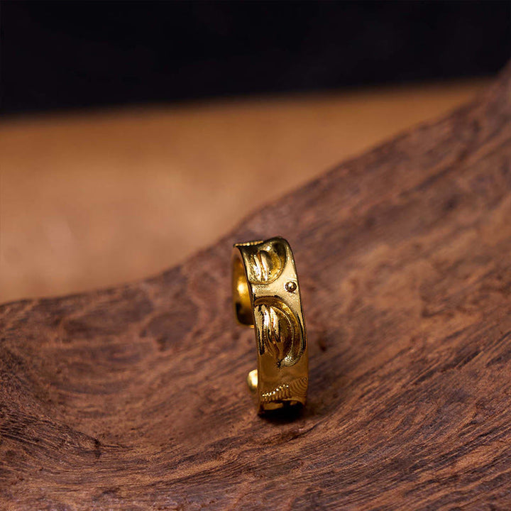 Anello regolabile in rame con Buddha Stones dorate per meditazione Buddha Serenity