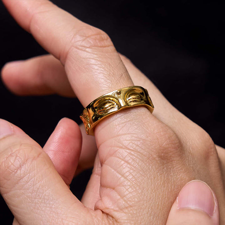 Anello regolabile in rame con Buddha Stones dorate per meditazione Buddha Serenity