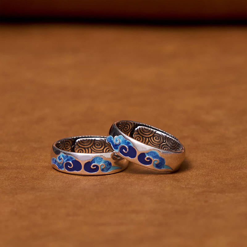 Anello regolabile in rame con motivo a nuvole di buon auspicio blu Buddha Stones