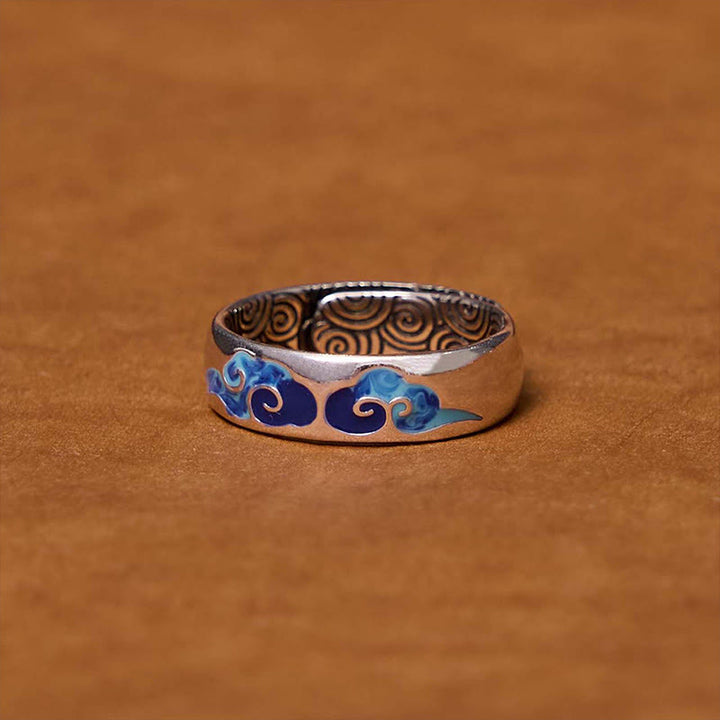 Anello regolabile in rame con motivo a nuvole di buon auspicio blu Buddha Stones