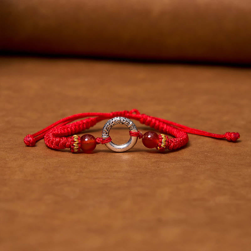 Braccialetto di corda intrecciata con fibbia di protezione in rame placcato argento sterling 925 Buddha Stones Peace