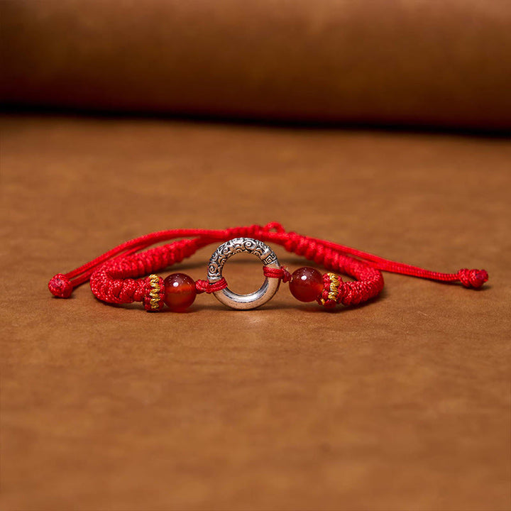 Braccialetto di corda intrecciata con fibbia di protezione in rame placcato argento sterling 925 Buddha Stones Peace