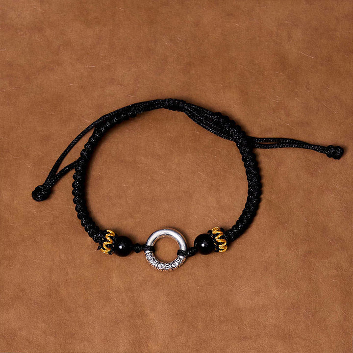 Braccialetto di corda intrecciata con fibbia di protezione in rame placcato argento sterling 925 Buddha Stones Peace