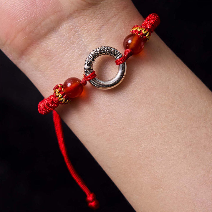 Braccialetto di corda intrecciata con fibbia di protezione in rame placcato argento sterling 925 Buddha Stones Peace