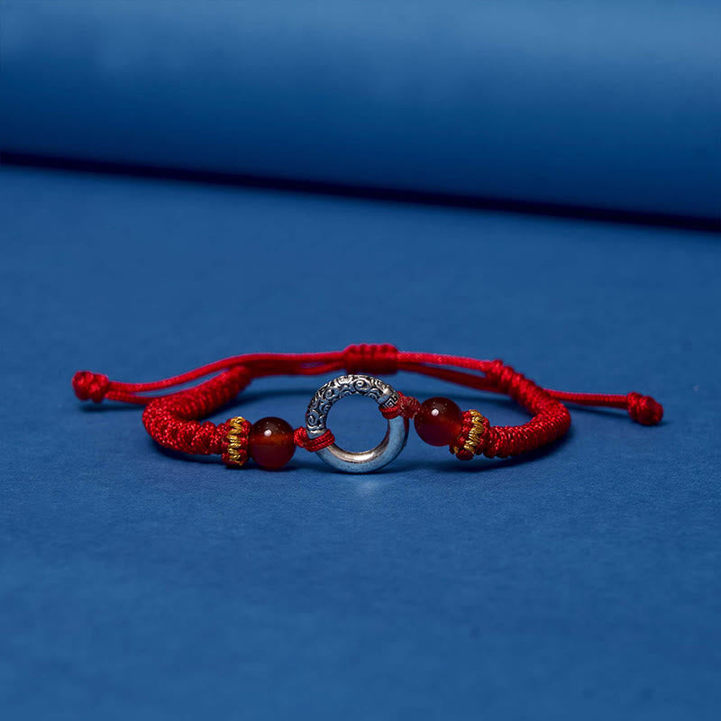 Braccialetto di corda intrecciata con fibbia di protezione in rame placcato argento sterling 925 Buddha Stones Peace