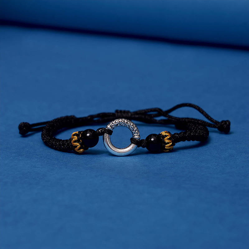 Braccialetto di corda intrecciata con fibbia di protezione in rame placcato argento sterling 925 Buddha Stones Peace